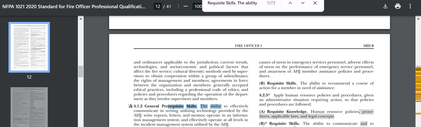 NFPA 1021  : Standard for Fire Officer Professional Qualifications 2020 edition Searchable PDF