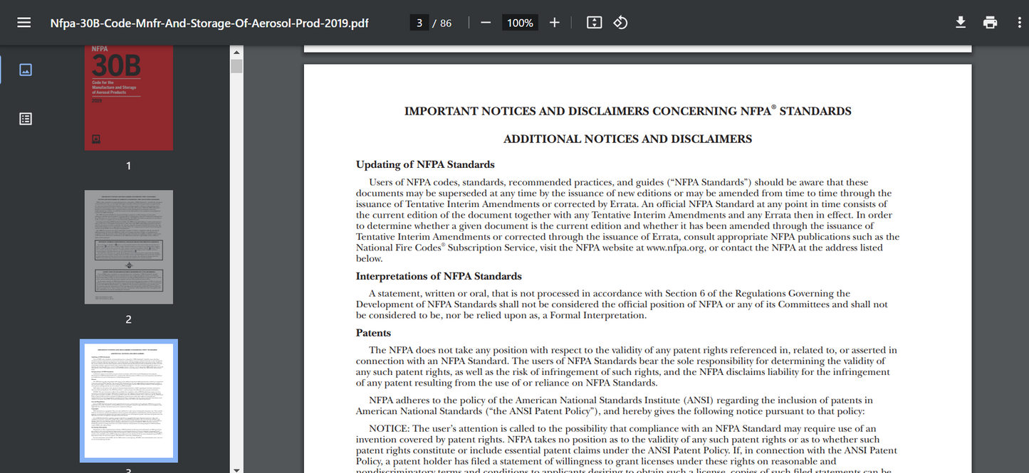 NFPA standards 30B 2019 Code for the Manufacture and Storage of Aerosol Products PDF searchable