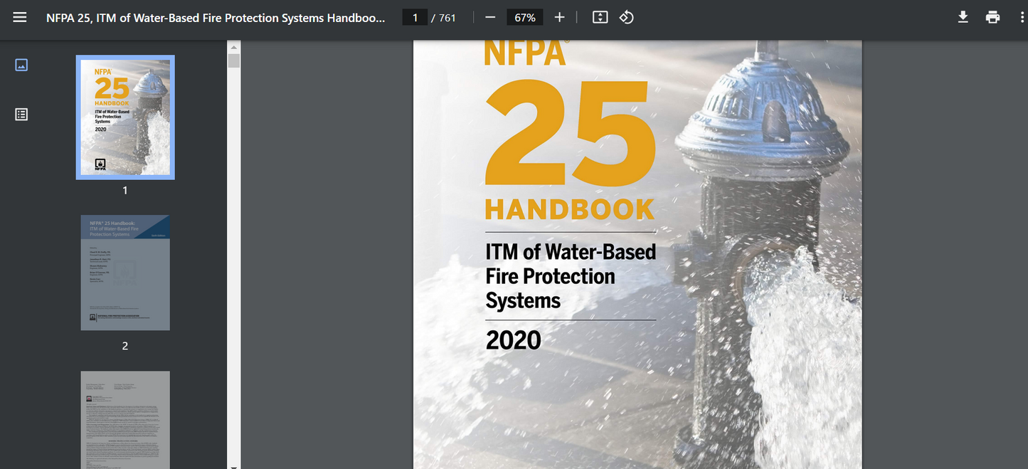 NFPA 25, ITM of Water-Based Fire Protection Systems Handbook, 2020 Edition PDF searchable