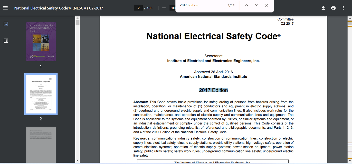 2017 National Electrical Safety Code (NESC)(R) January 1, 2017 PDF searchable
