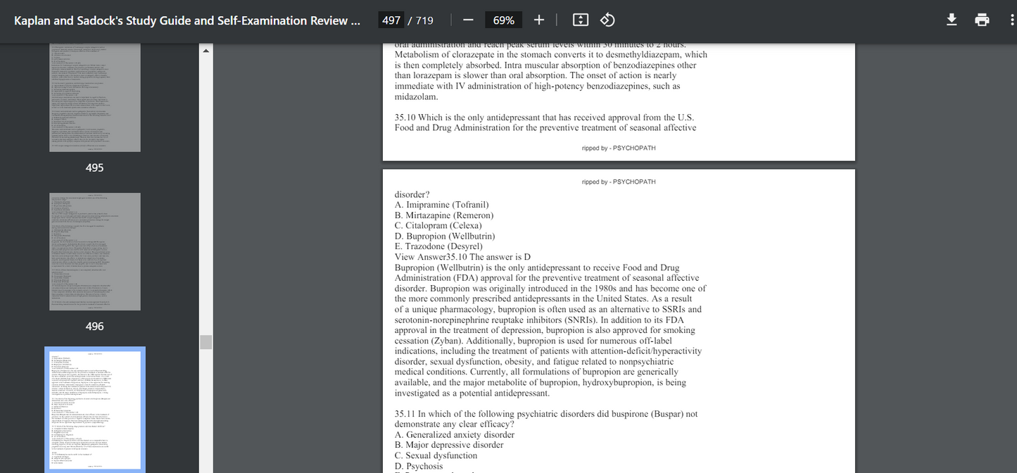 Kaplan and Sadock's Study Guide and Self Examination Review in Psychiatry PDF Searchable